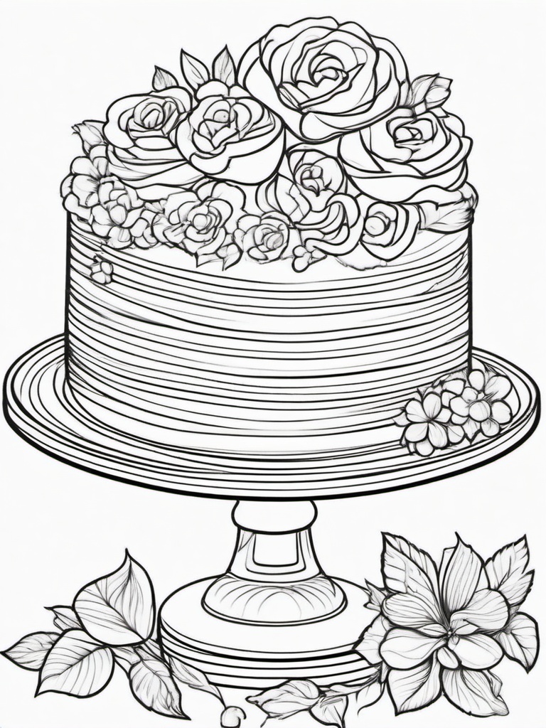 Cake Coloring Pages - Floral buttercream cake for spring  simple coloring pages