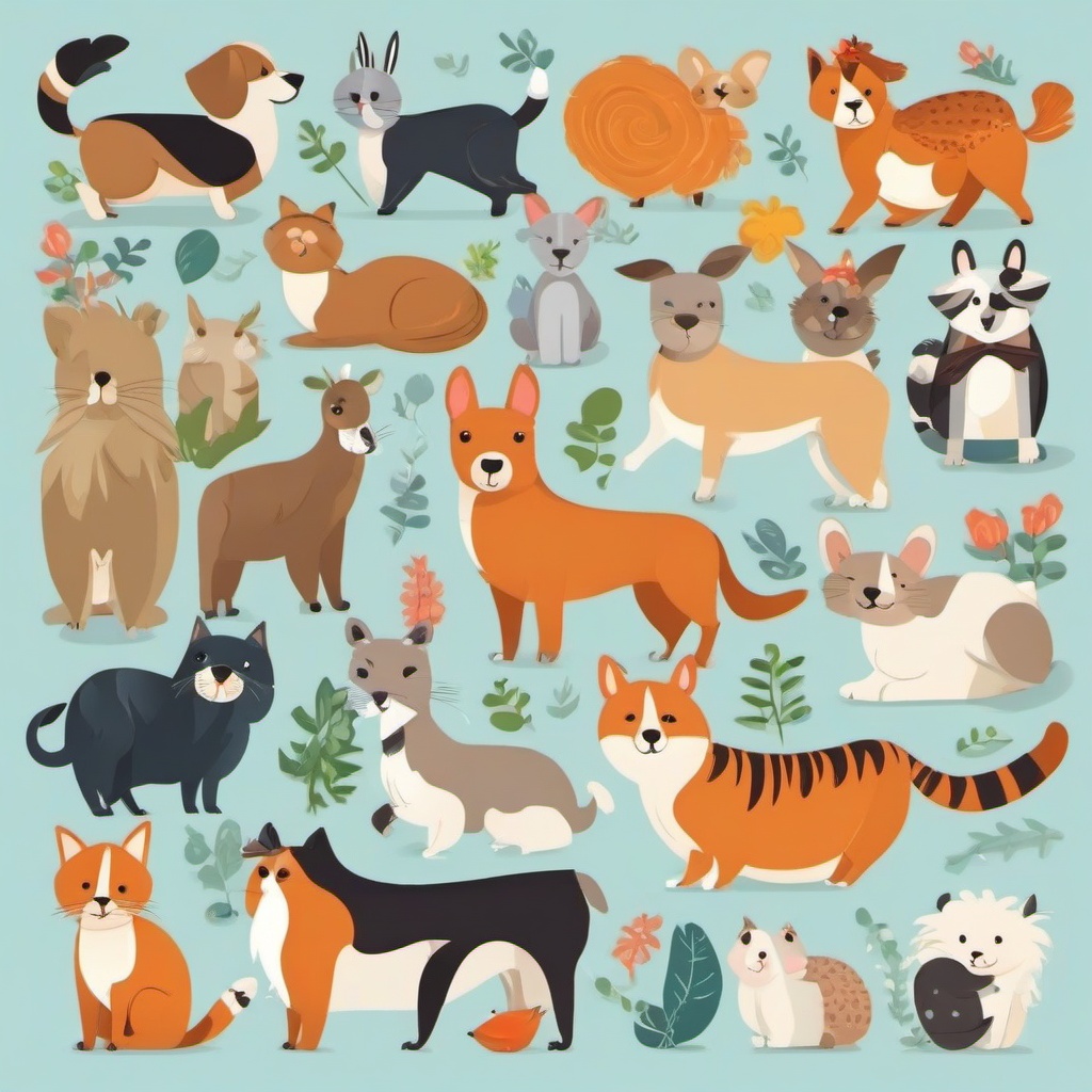 Animal clipart - pets in a playful scene  