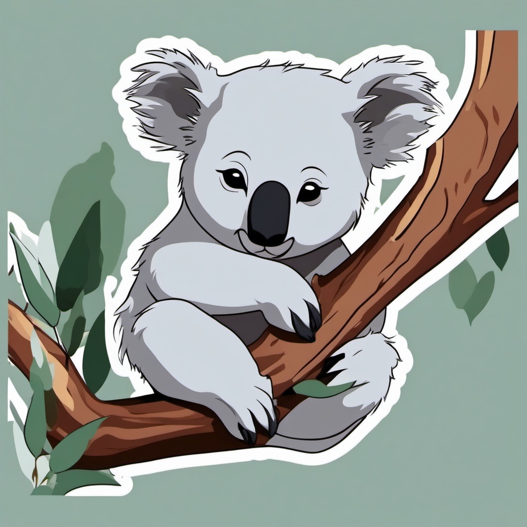 Koala Sticker - A sleepy koala in a eucalyptus tree, ,vector color sticker art,minimal