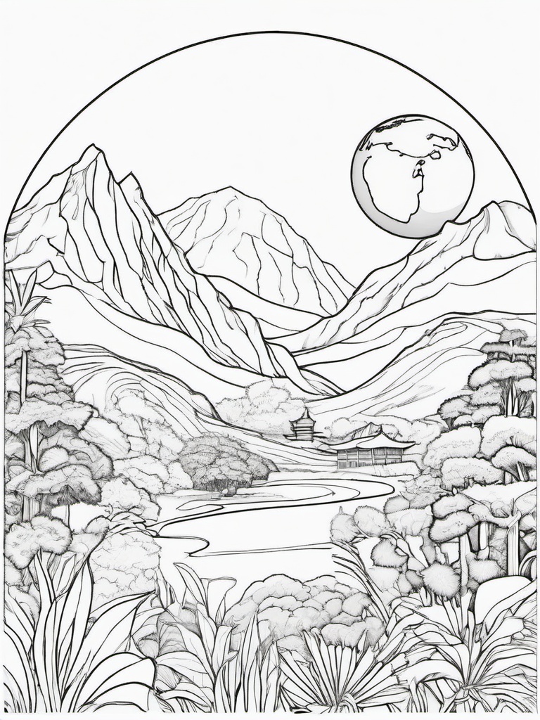 Earth Coloring Pages - Earth with various cultural landmarks  simple coloring pages