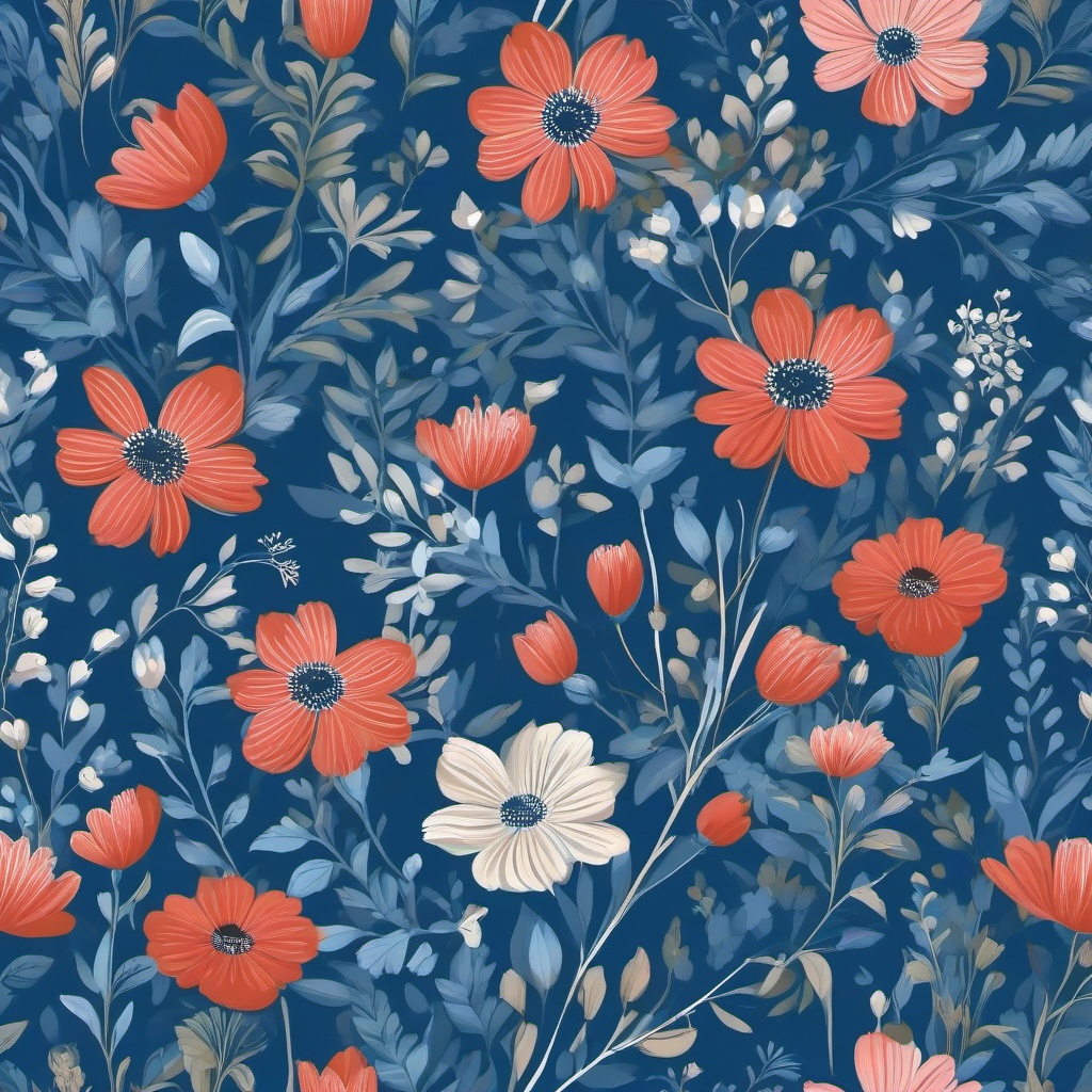 blue background with flowers  