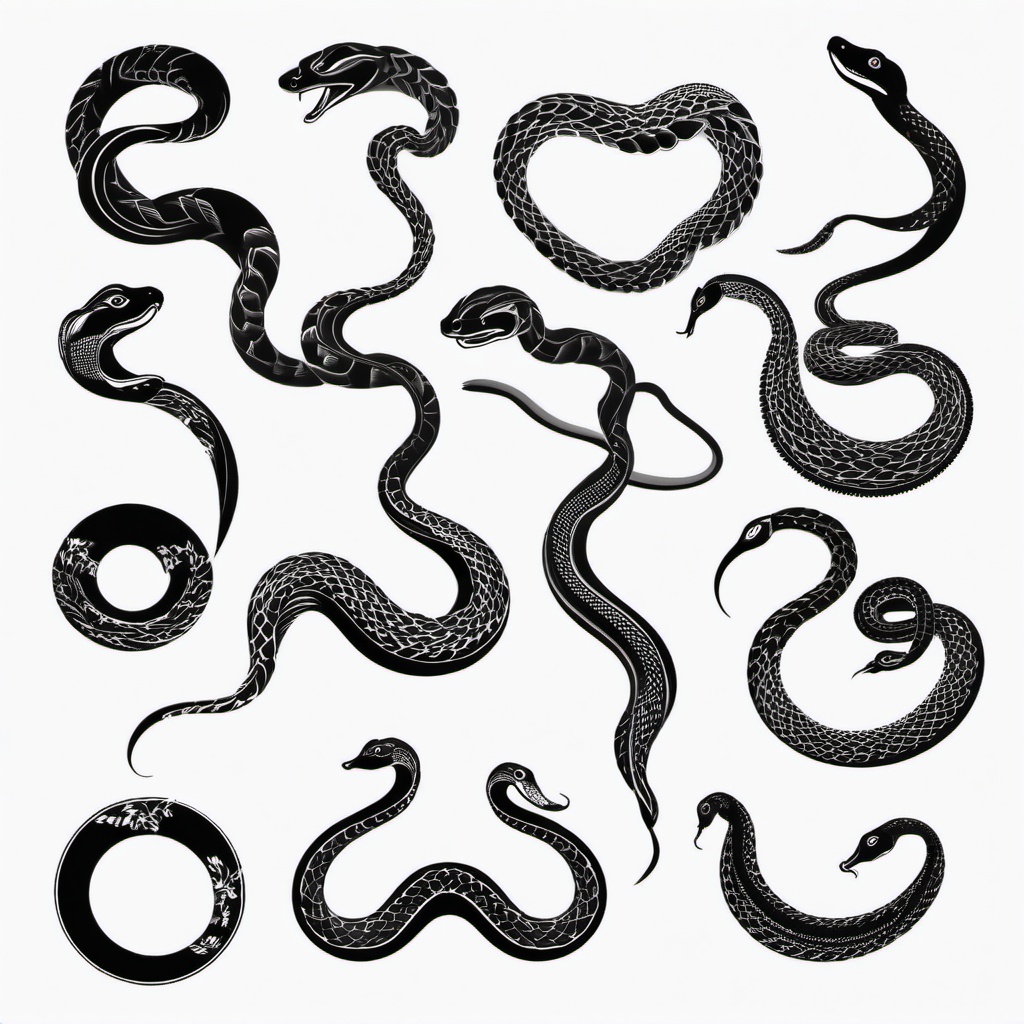 Small Snakes Tattoo - Collection of small snake tattoos.  simple vector tattoo,minimalist,white background