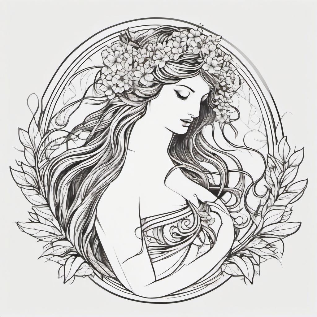 Aphrodite Goddess of Love Tattoo - Celebrate the goddess of love with an Aphrodite tattoo, capturing her grace and influence over matters of the heart.  simple color tattoo design,white background