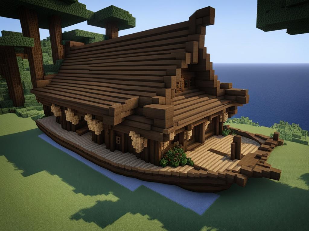 viking longhouse by the sea with dragon-shaped prow - minecraft house design ideas minecraft block style