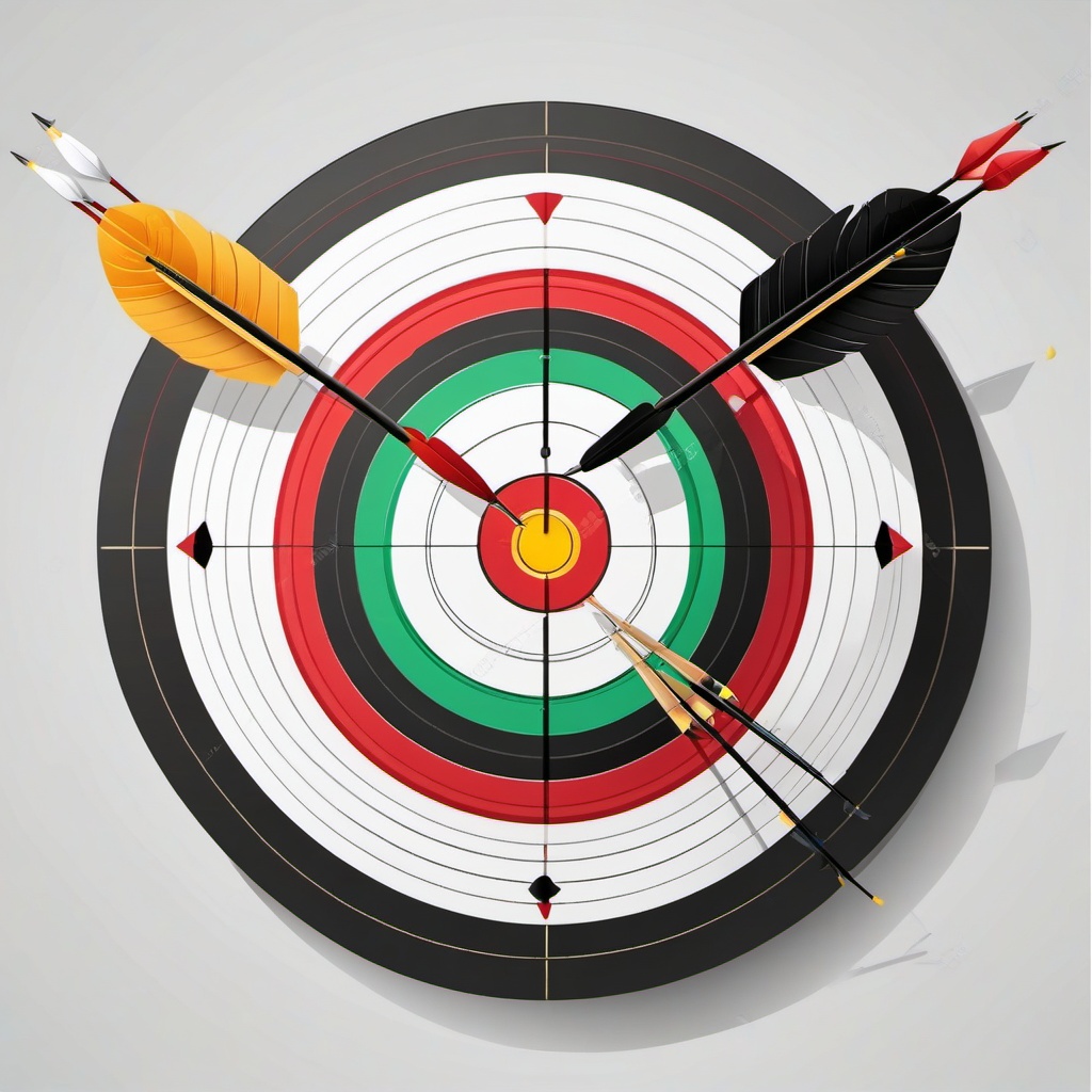 Archery Target and Arrows Hitting Bullseye Clipart - An archery target with arrows hitting the bullseye.  color vector clipart, minimal style