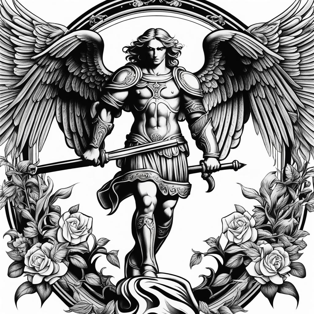 st michael tattoo black and white design 