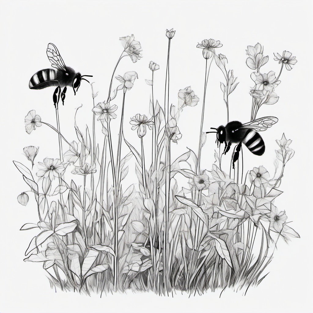 drawing of a bee-friendly plant  minimal rough sketch scribbles,doodles,black and white