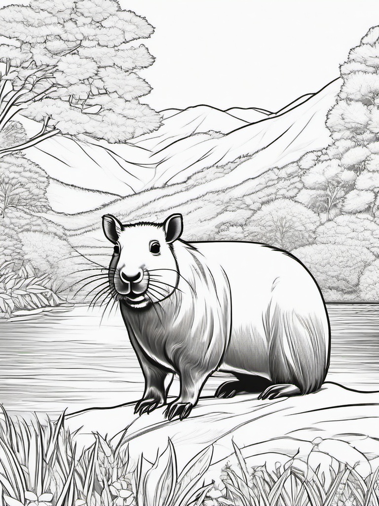 Capybara Coloring Pages - World's Largest Rodent  black outline printable coloring page