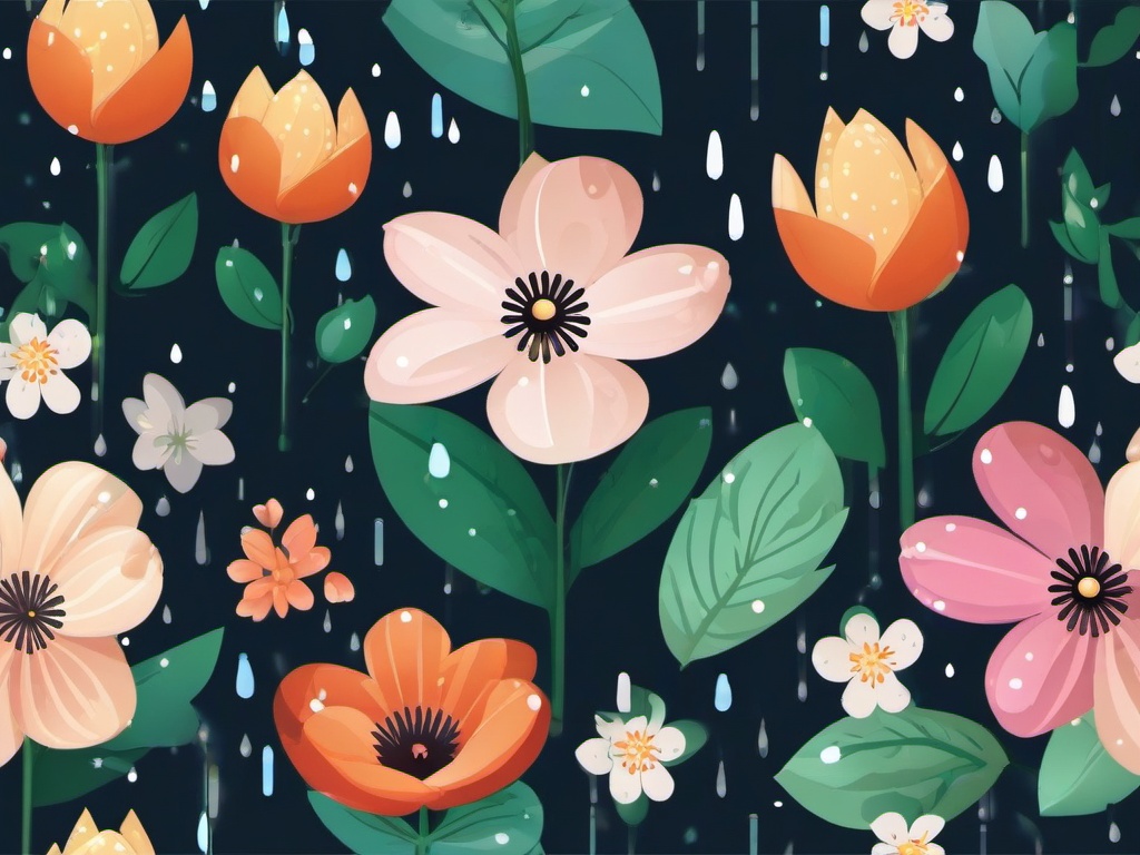 Spring clipart - spring rain falling on flowers  