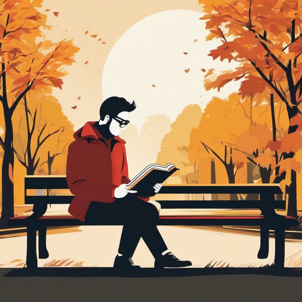 Reading clipart - person reading on a park bench  color,minimalist,vector clipart