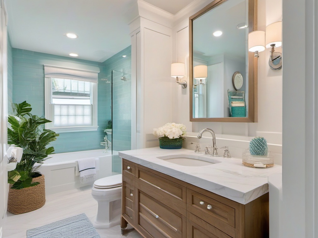 A small bathroom designed with Hampton interior design highlights fresh colors, natural accents, and coastal-inspired decor that make the space feel bright and airy.  