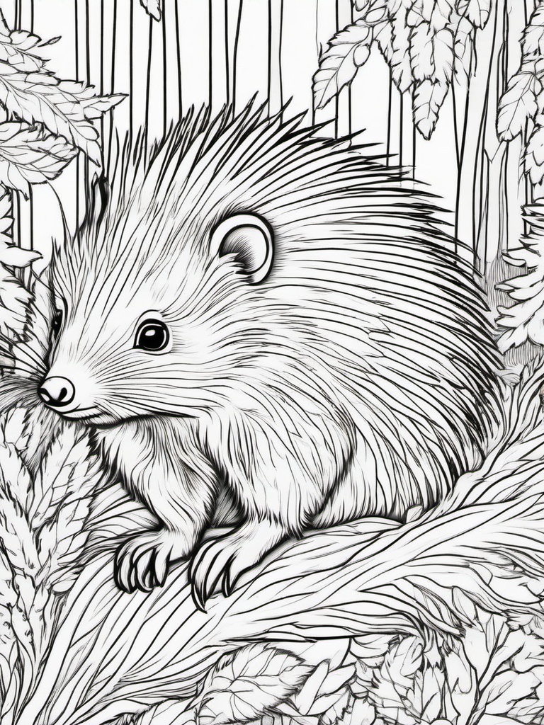 Porcupine Coloring Pages - Quill Covered Forest Rodent  black outline printable coloring page