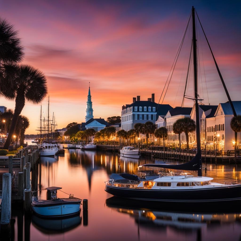 charleston's historic waterfront - paint the enchanting night scene of charleston's historic waterfront, with its picturesque harbor, historic ships, and waterfront charm. 