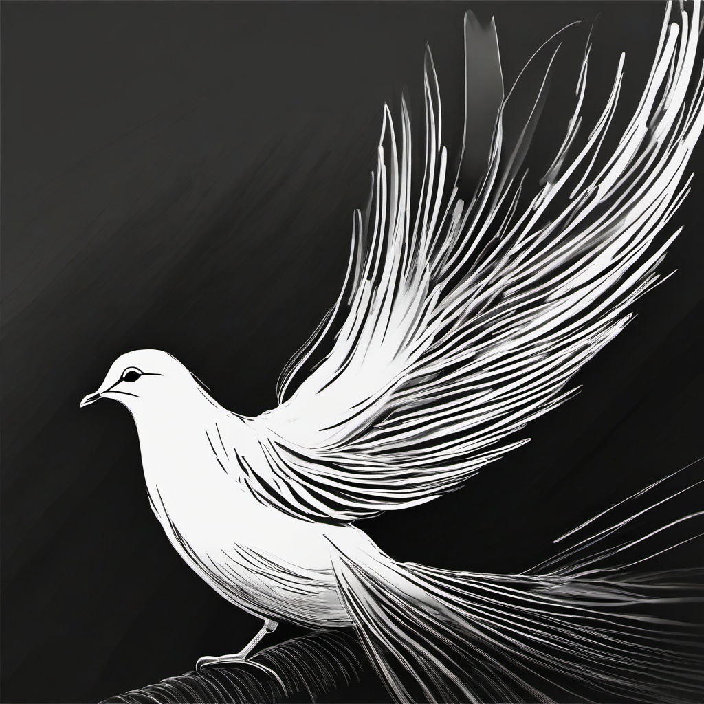 drawing of a dove in a sunset  minimal rough sketch scribbles,doodles,black and white