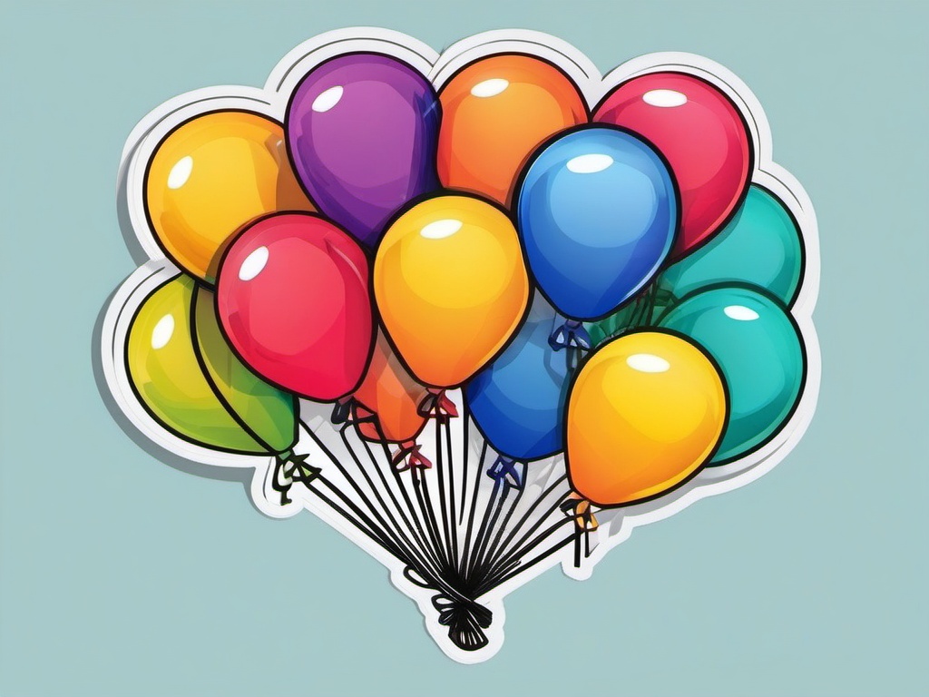 Balloon Bunch with Ribbon Sticker - Bunch of balloons tied together with a ribbon, ,vector color sticker art,minimal