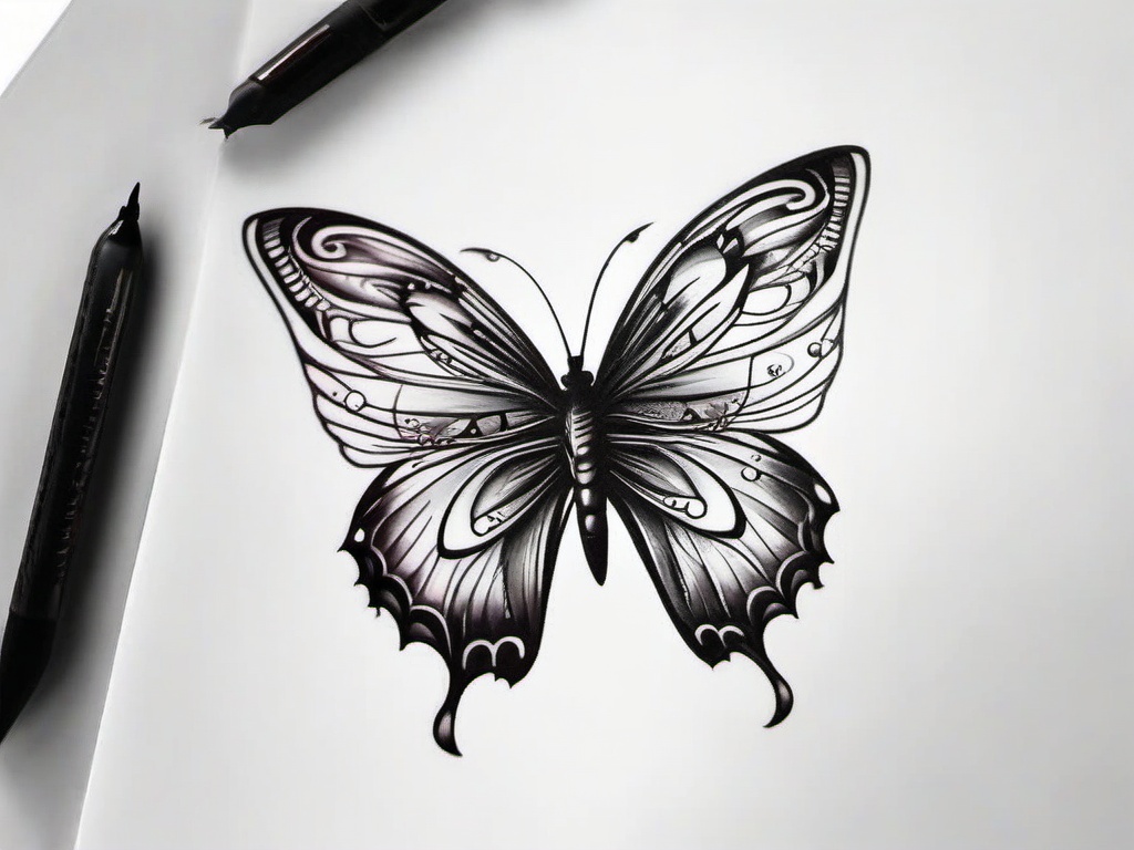 butterfly tattoo drawing easy  simple color tattoo, minimal, white background