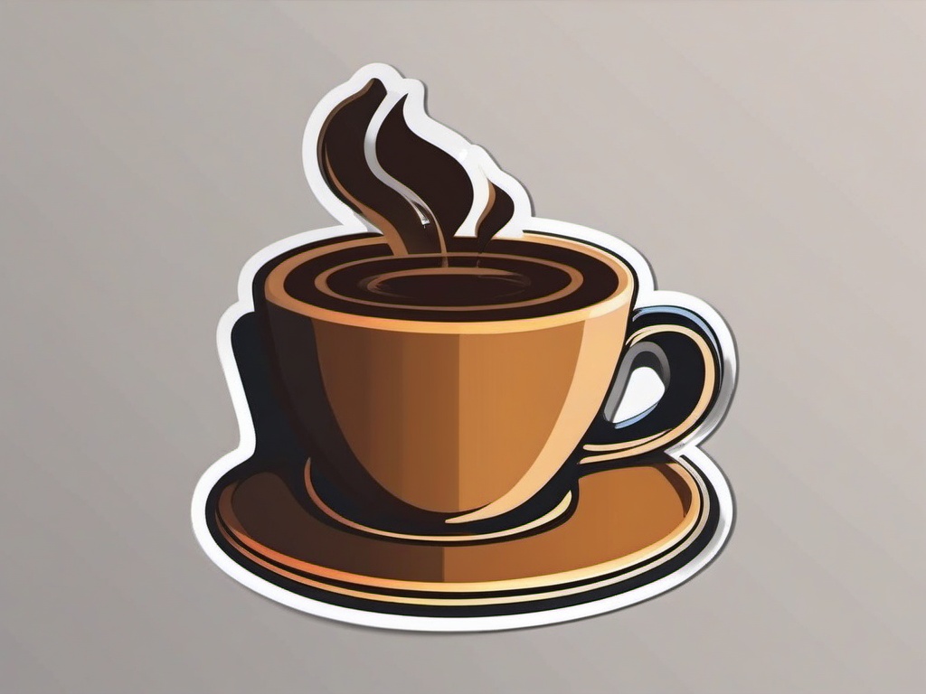 Coffee Cup Sticker - Steaming cup of coffee, ,vector color sticker art,minimal