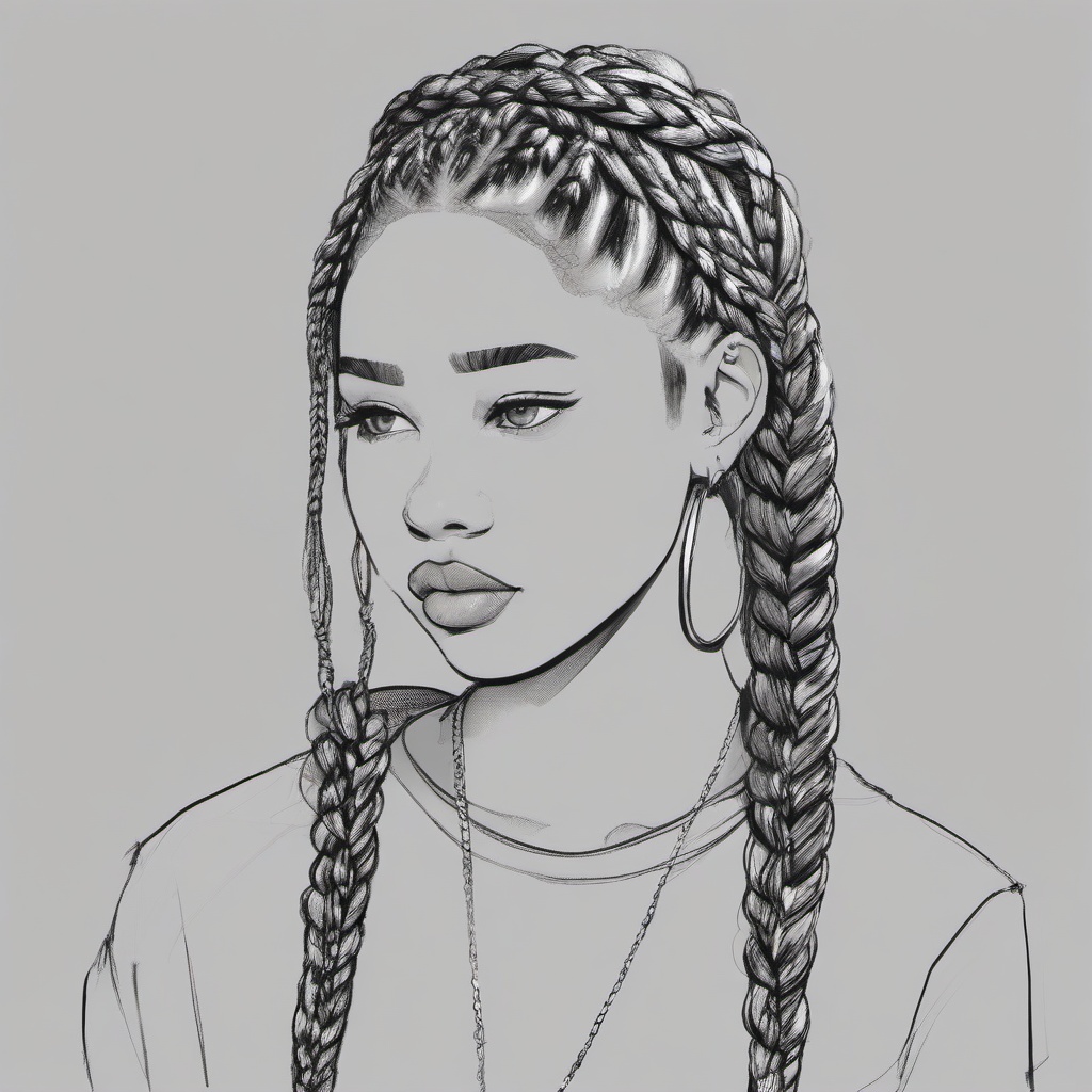 drawing of Wednesday with her braids  minimal rough sketch scribbles,doodles,black and white