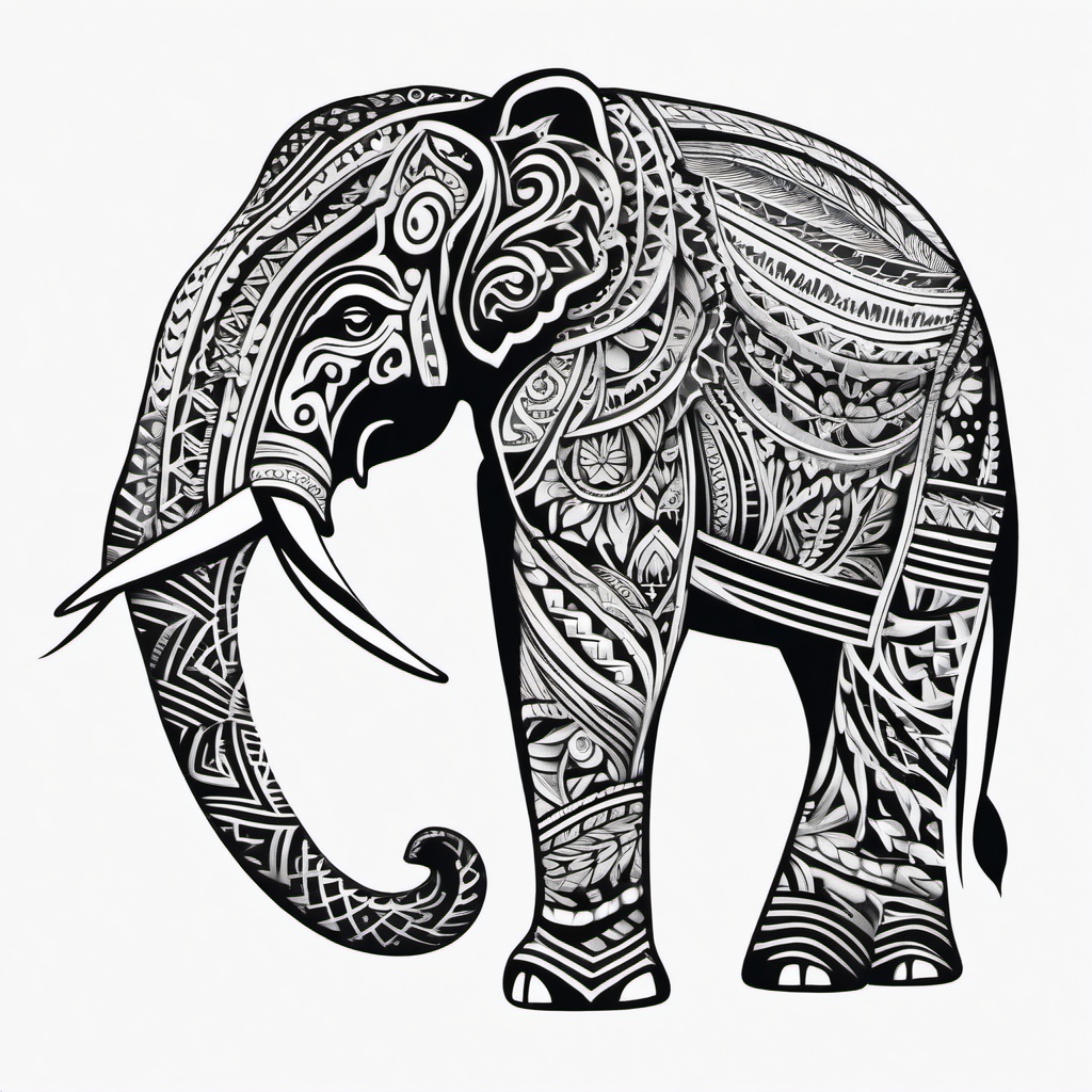 maori elephant tattoo  simple color tattoo,minimalist,white background