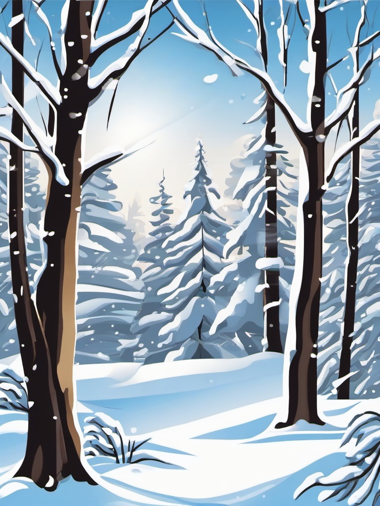 Snow clipart - snow-covered trees in a winter scene  