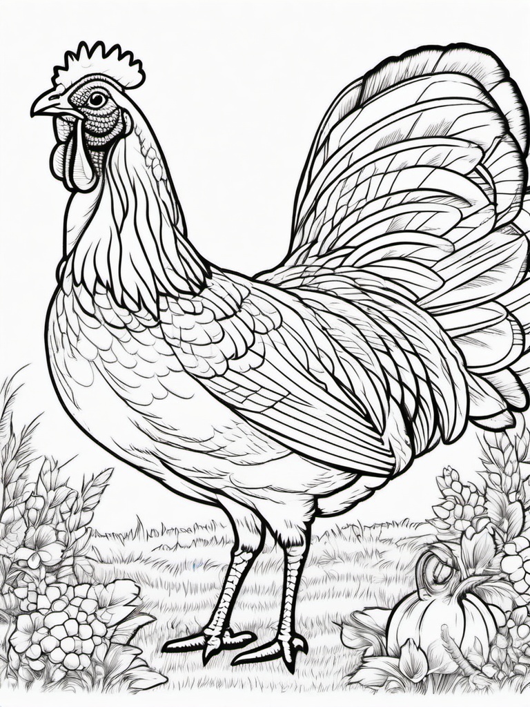 Farm Animal Coloring Pages - Turkey fluffing its feathers on the farm  simple coloring pages