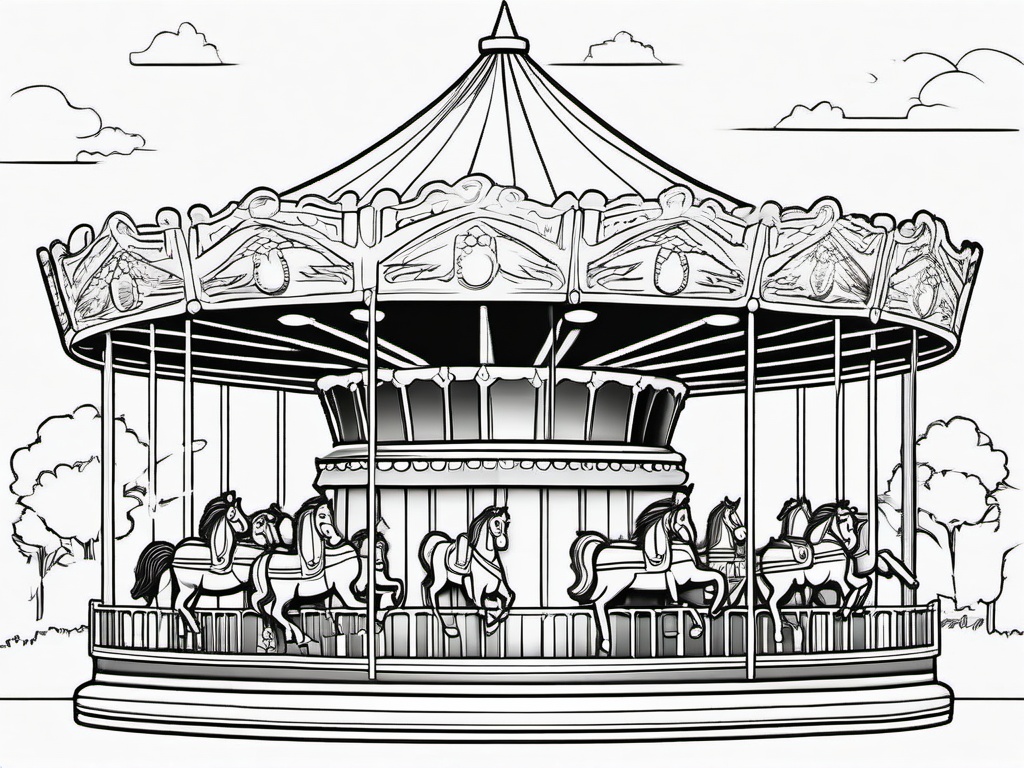 Summer Coloring Pages - Carousel at a summer fair with joyful children riding  simple coloring pages