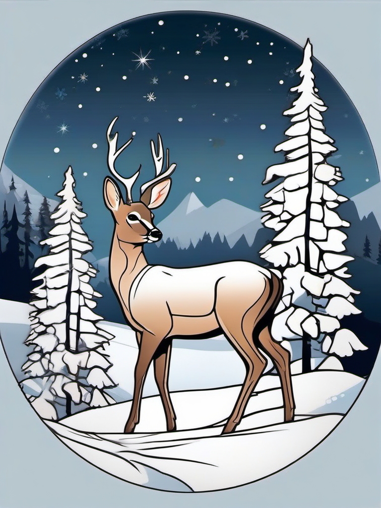 Winter Wonderland Doe - Embrace the serene beauty of winter with a tattoo featuring a graceful doe in a snowy landscape.  outline color tattoo,minimal,white background