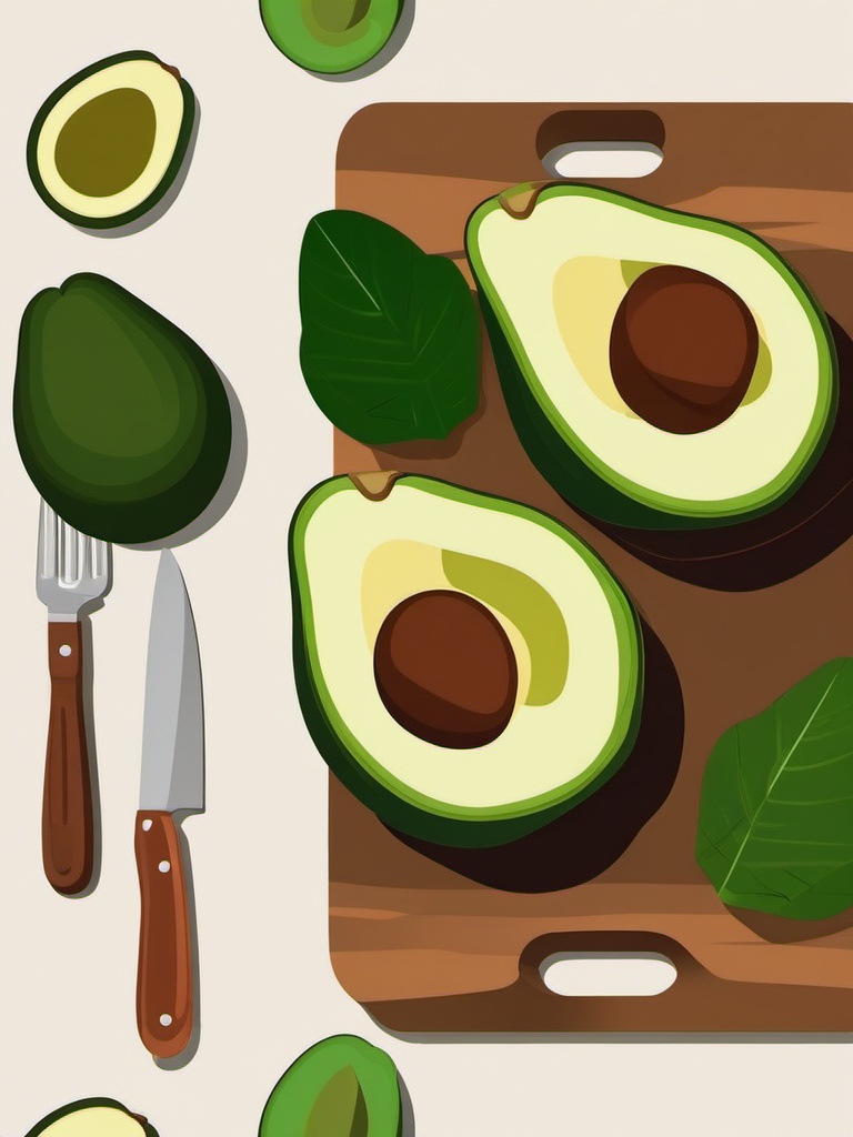 Avocado Halves Clipart - Halves of ripe avocados on a cutting board.  color vector clipart, minimal style