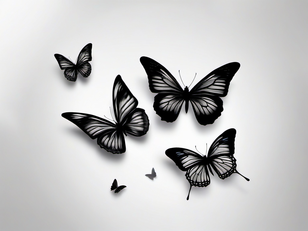 black butterflies tattoo  simple color tattoo,white background,minimal