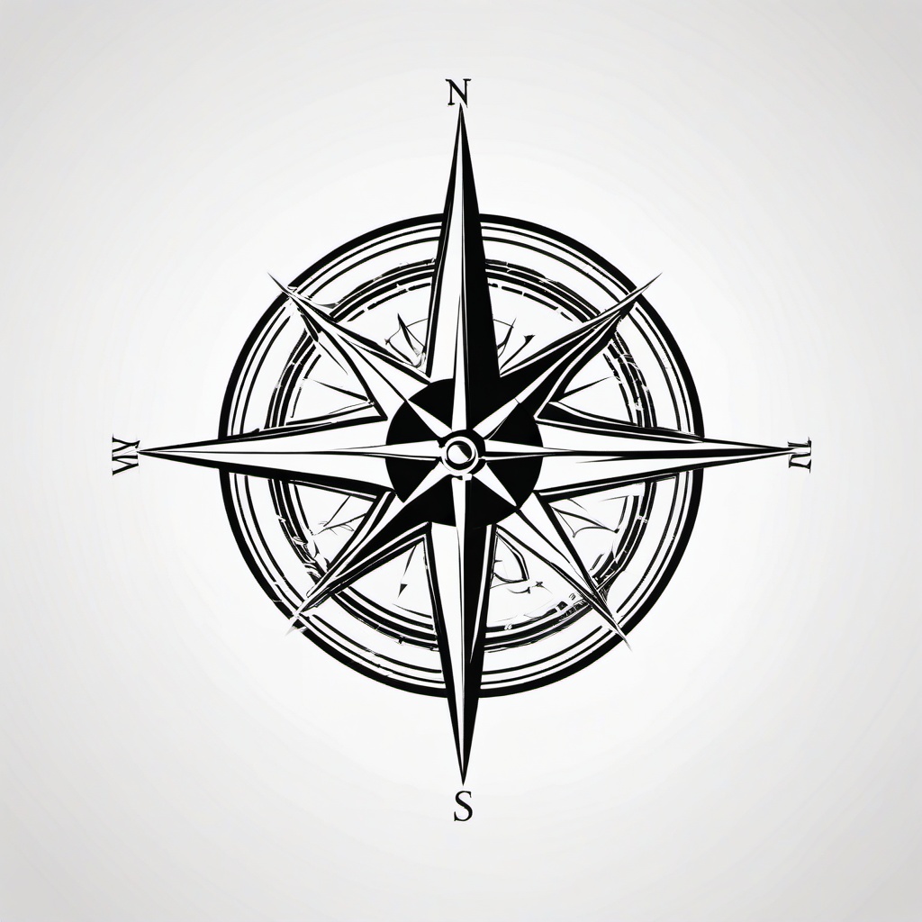 Compass Nautical Star Tattoo - Nautical star incorporated into a compass design.  simple vector tattoo,minimalist,white background