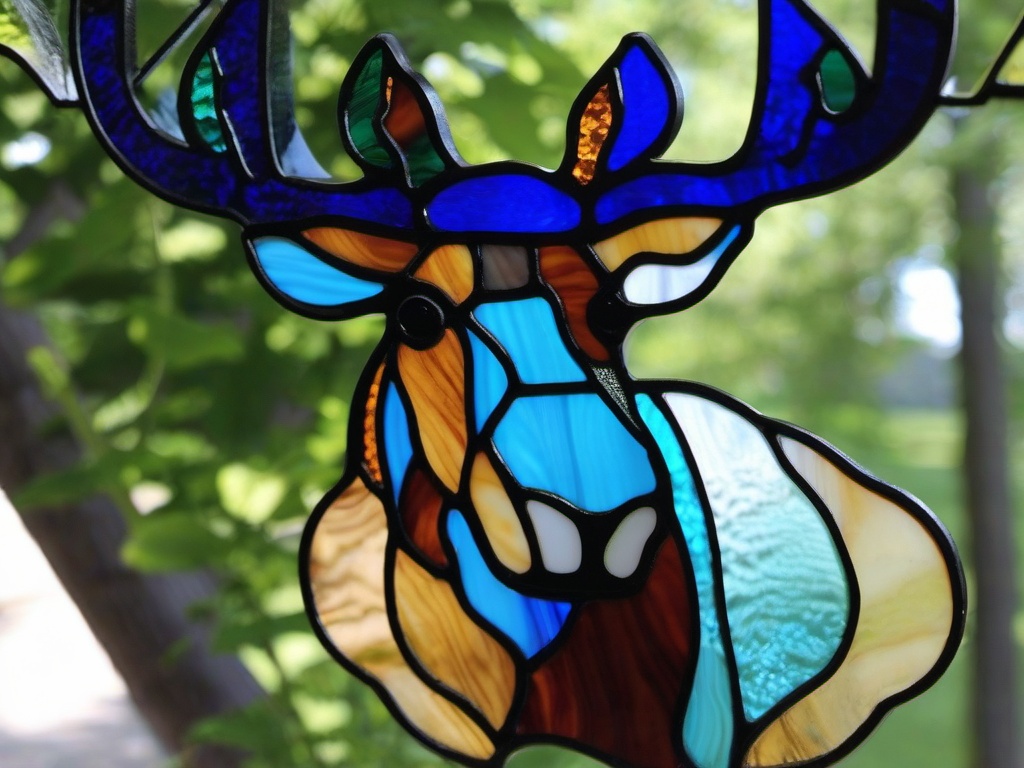 Stained Glass Moose - Large moose with massive antlers  