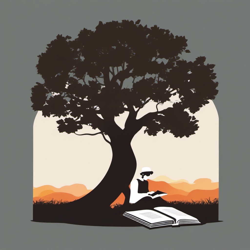 Person clipart - person reading a book under a tree  color,minimalist,vector clipart