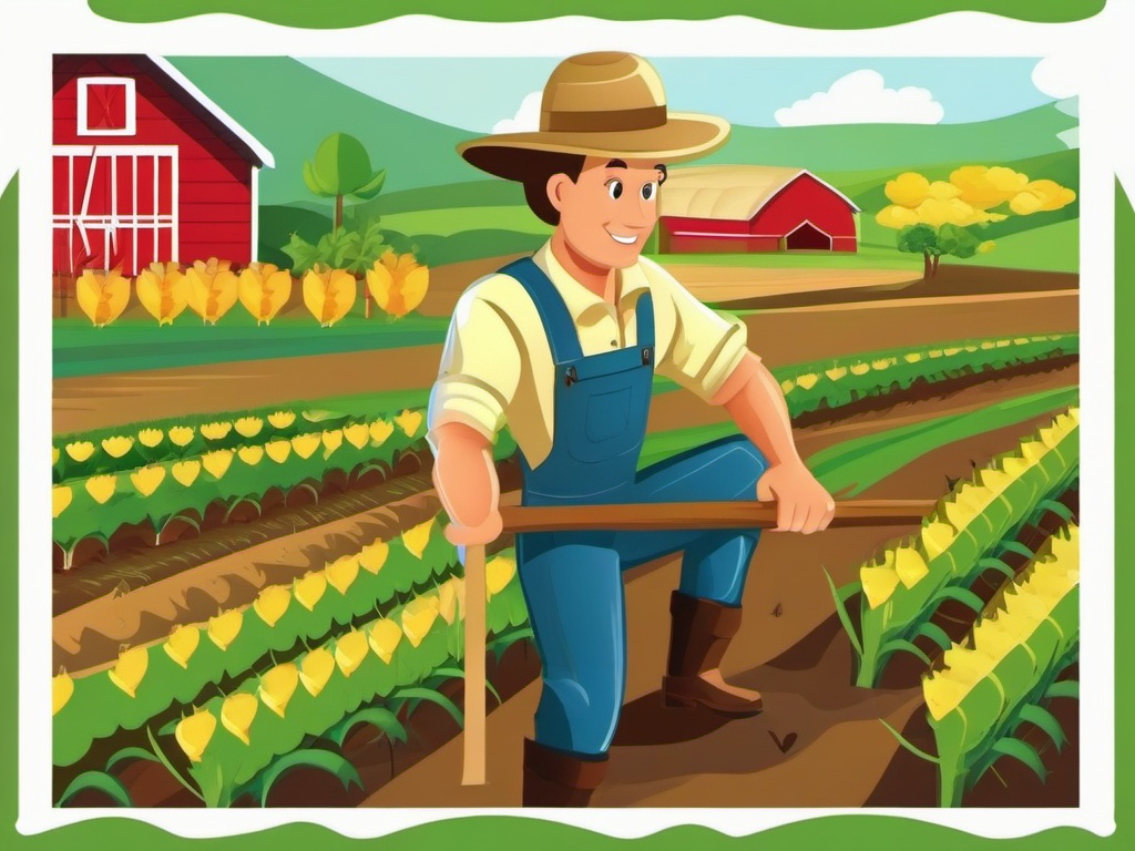 Farm clipart - farmer tending to the crops  