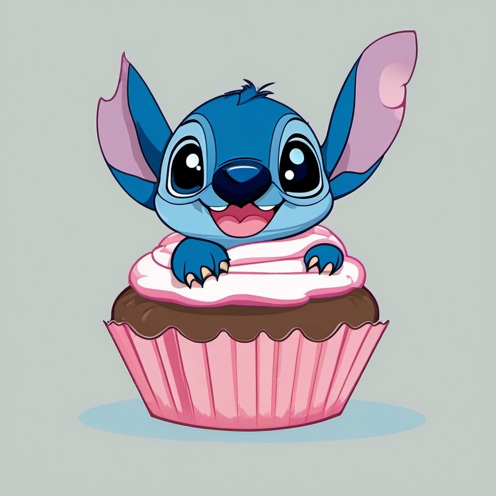 Stitch clipart - Stitch with a giant cupcake  color,minimalist,vector clipart