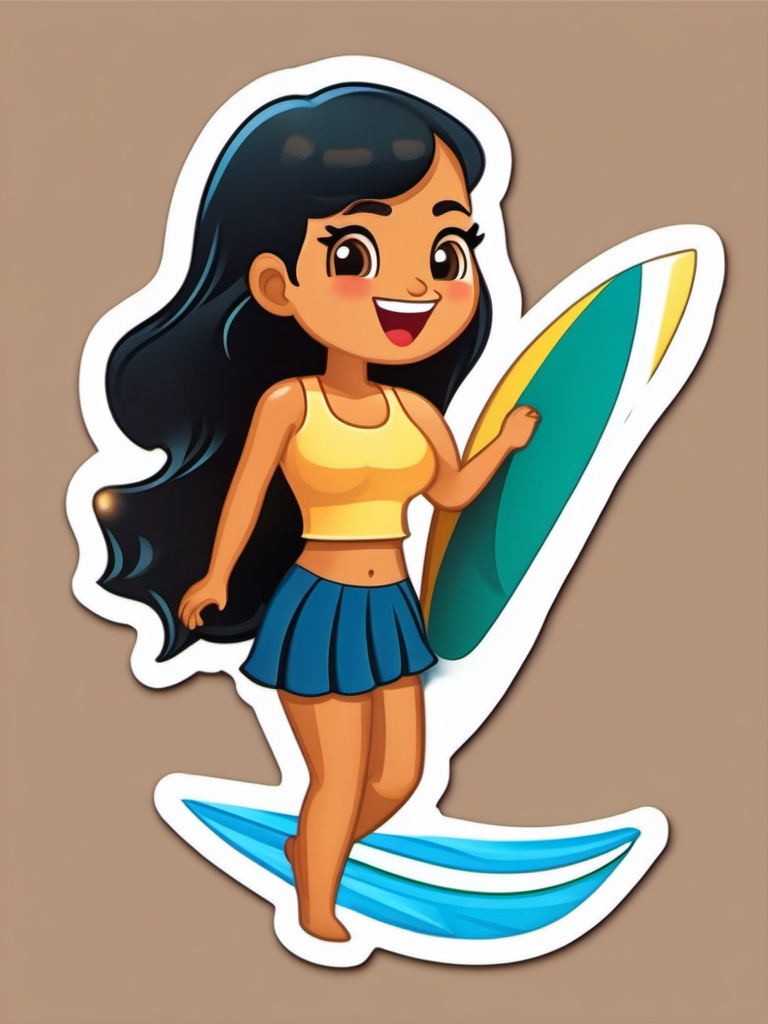 Surfer Girl Emoji Sticker - Catching the virtual wave, , sticker vector art, minimalist design