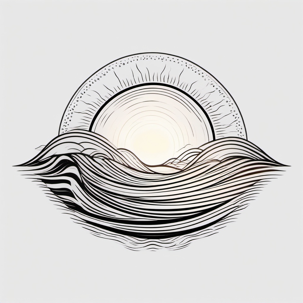 Minimalist Sun and Wave Tattoo - Showcase simplicity and nature with a minimalist sun and wave tattoo.  simple vector color tattoo,minimal,white background