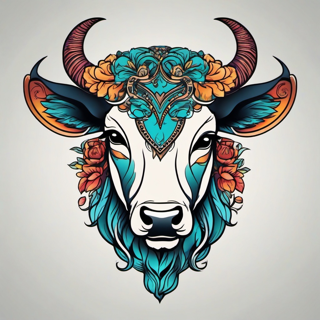 cute taurus tattoo  simple vector color tattoo