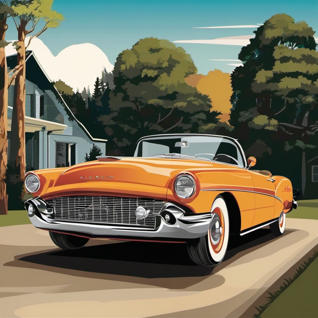 Car clipart - classic car parked in a driveway  