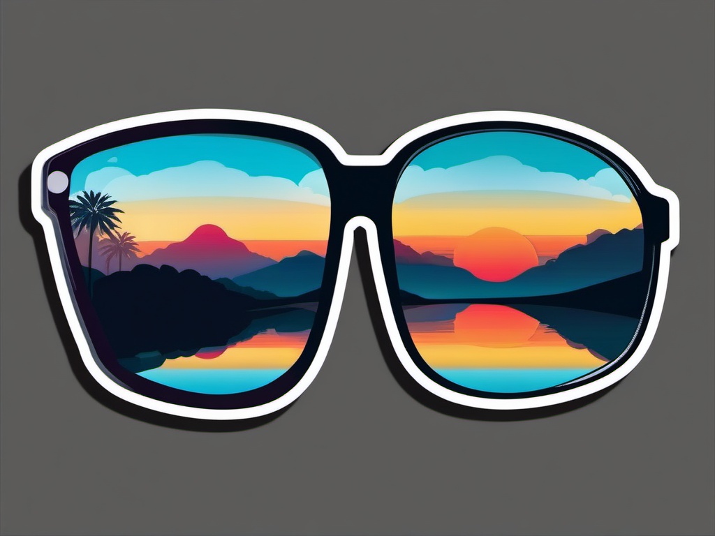 Sunglasses Reflection Sticker - Sunglasses with a reflected scene, ,vector color sticker art,minimal