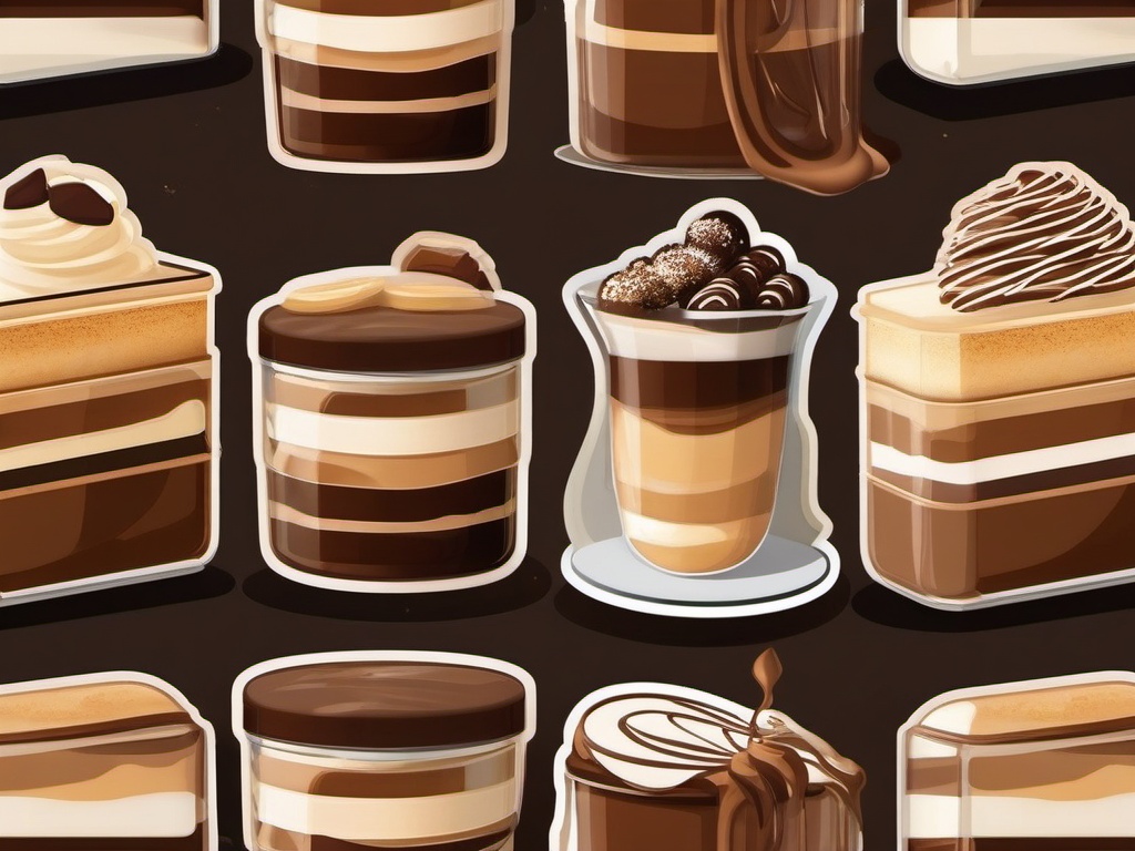 Tiramisu Sticker - Indulge in the decadent layers of coffee-soaked ladyfingers and mascarpone in tiramisu, , sticker vector art, minimalist design