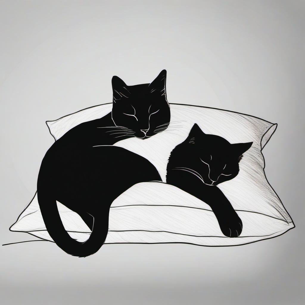 drawing of a cat napping on a pillow  minimal rough sketch scribbles,doodles,black and white