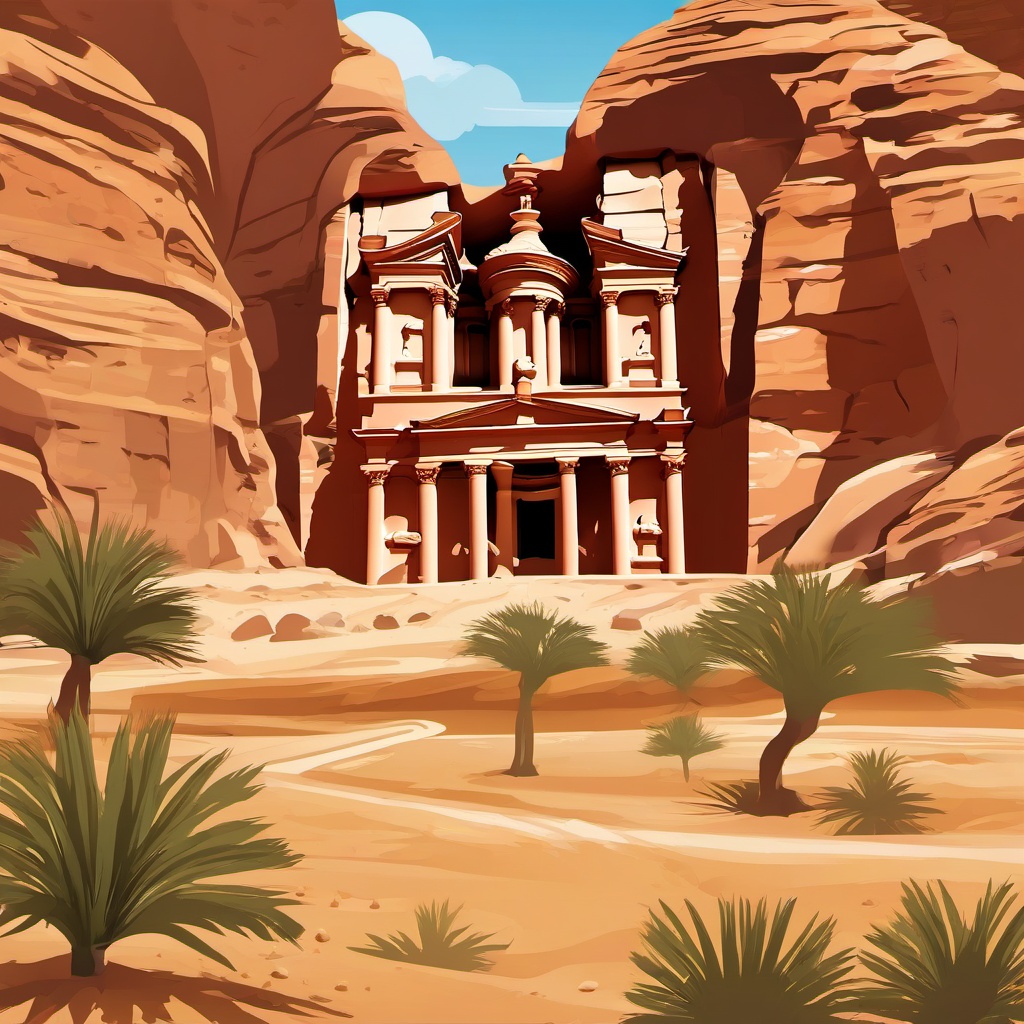 Petra clipart - Archaeological site in Jordan's southwestern desert, ,color clipart vector style