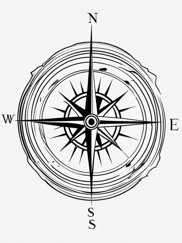 Compass Tattoo Design Drawing - Artistic drawing of a compass tattoo design.  simple vector tattoo,minimalist,white background