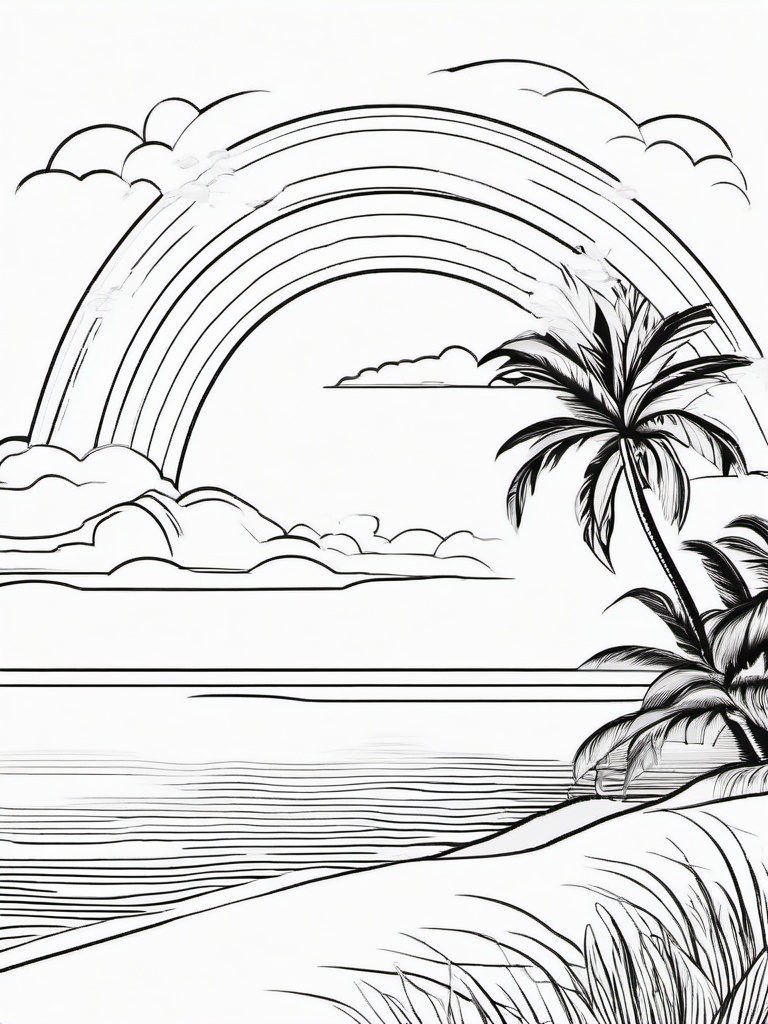 Rainbow Coloring Page - Rainbow over a serene beach scene.  easy,simple,minimal,coloring pages,black and white outline