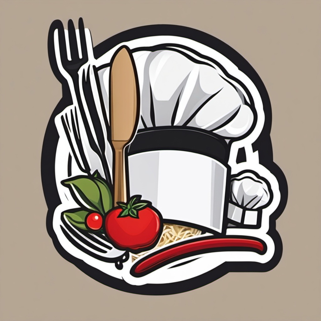 Chef's Hat and Utensils Sticker - Culinary mastery, ,vector color sticker art,minimal