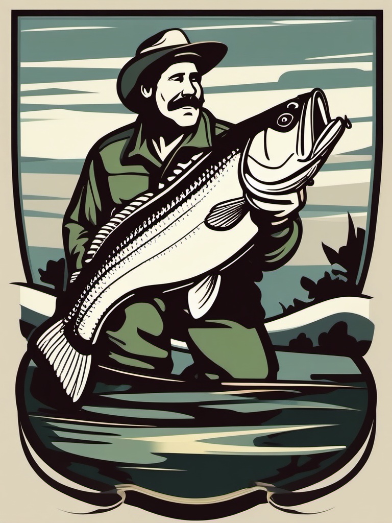 Bass fishing clipart, A fisherman proudly displaying a trophy bass.  simple, 2d flat