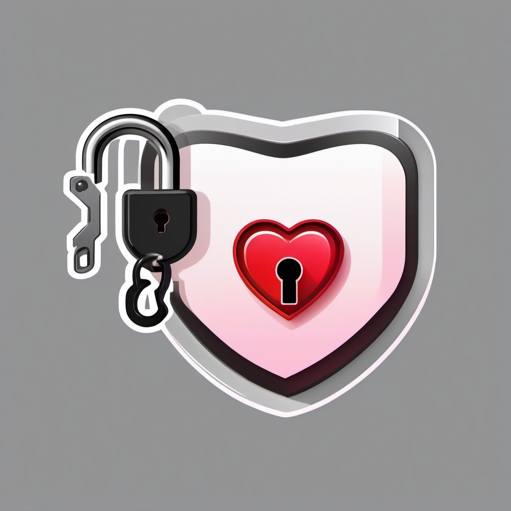 Heart Lock and Digital Key Emoji Sticker - Securing a digital connection of love, , sticker vector art, minimalist design