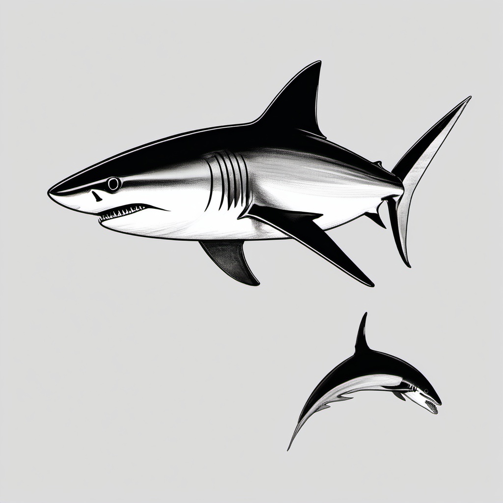 drawing of Shortfin Mako shark  minimal rough sketch scribbles,doodles,black and white