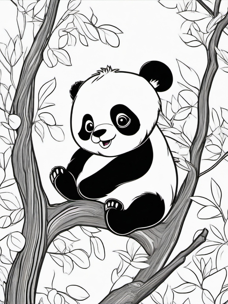 Panda Coloring Pages - Panda climbing a tree with a playful expression  simple coloring pages