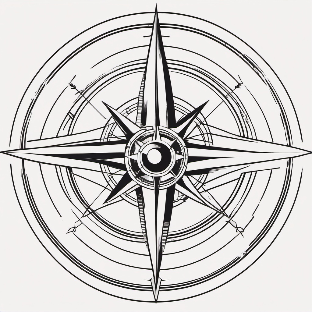 Compass Travel Tattoo - Tattoo symbolizing travel and exploration.  simple vector tattoo,minimalist,white background